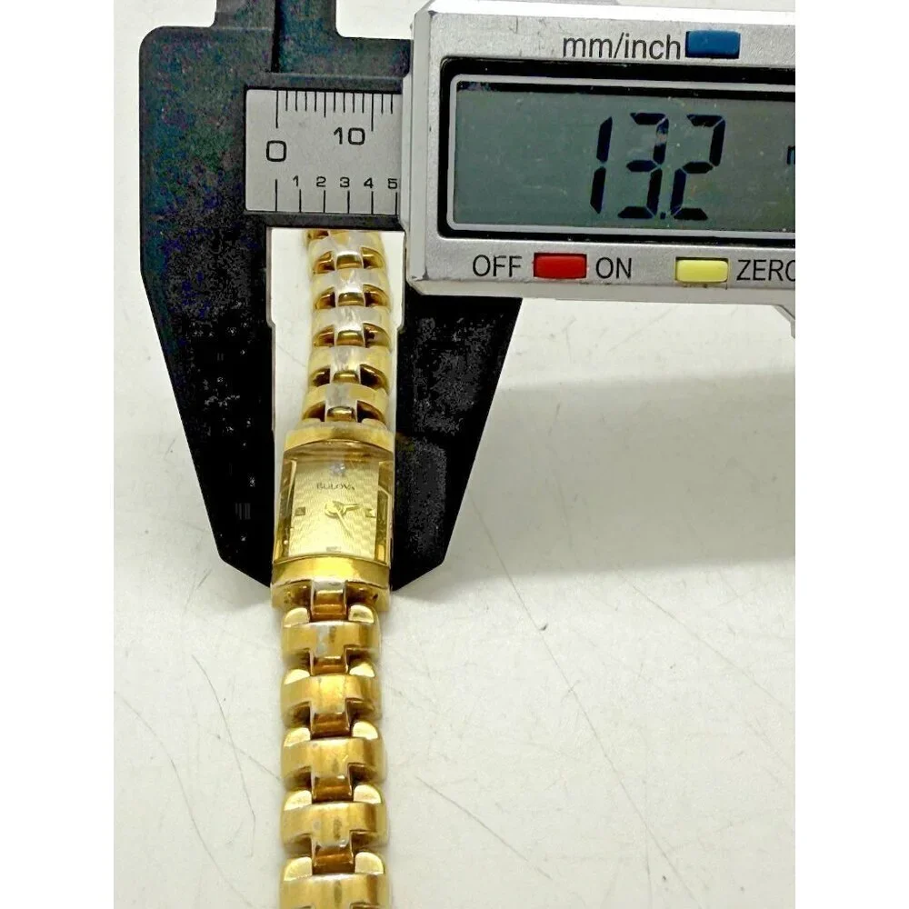 Bulova Quartz A1 Women's Watch Gold Tone Face Case Bracelet Rectangle 97S60